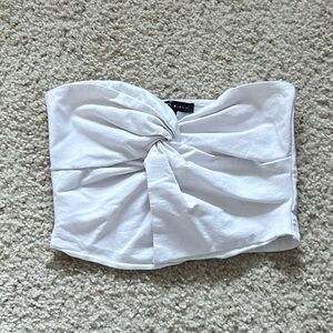 White Blue Blush Tie Front Strapless Tank Top